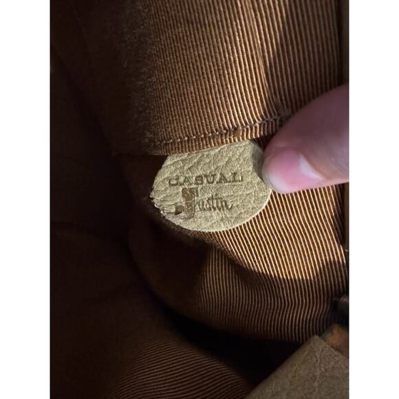 Vintage 1980s Jacob’s Authentic Cream Brown Leather Cowhide Women’s Handbag - Picture 5 of 8